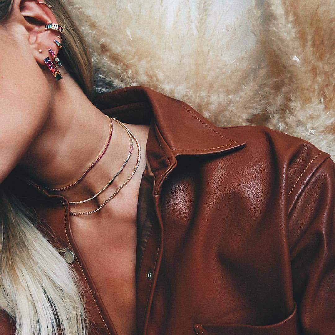 2024 hot selling european usa women gift jewelry rainbow cz tennis choker necklace statement necklaces colorful stone 2mm tennis choker