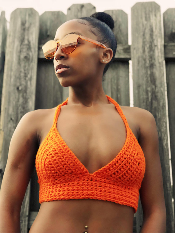 Bralette Orange Halter Crochet Crop Top. Sexy Bustier Festival Clothing for Women. Handmade Black Cotton Belly Top for Spring or Summer, Purple
Bralette Orange Halter Crochet Crop Top. Sexy Bustier Festival Clothing for Women. Handmade Black Cotton Belly Top for Spring or Summer, Purple