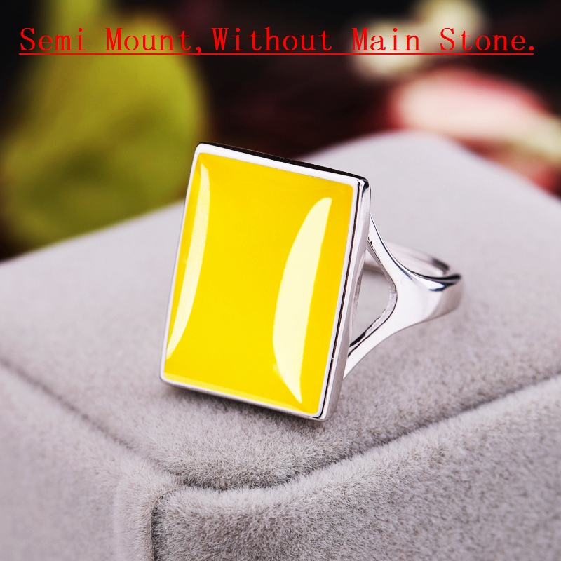 925 Sterling Silver Ring Women Men Wedding Ring Semi Mount Ring 13x18mm Princess Cabochon Turquoise Amber Setting Wholesale