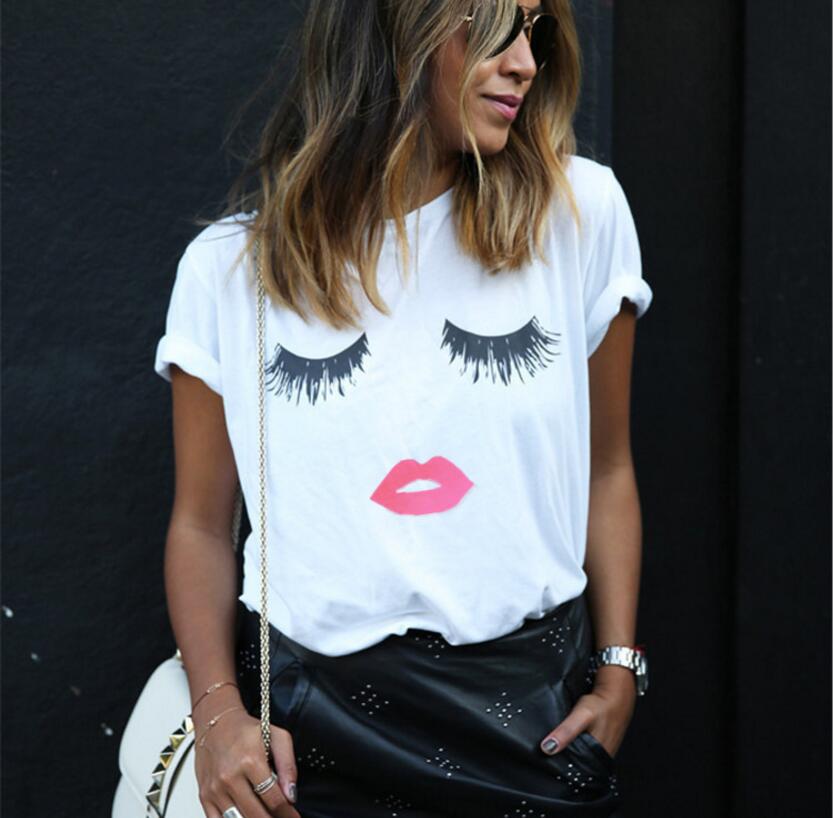 Women Clothes Lips Printing Women Funny T-shirt White And Black Two Colors Crew Neck Short Sleeve T-shirt 
Women Clothes Lips Printing Women Funny T-shirt White And Black Two Colors Crew Neck Short Sleeve T-shirt