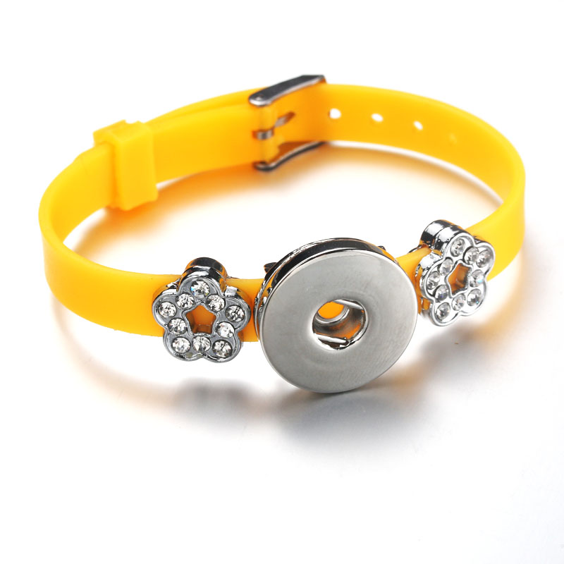 Snap Jewelry Candy Colors Silicone Snap Button Bracelet For Women Children Stainless Steel Flower Charms Button Bracelet 7625