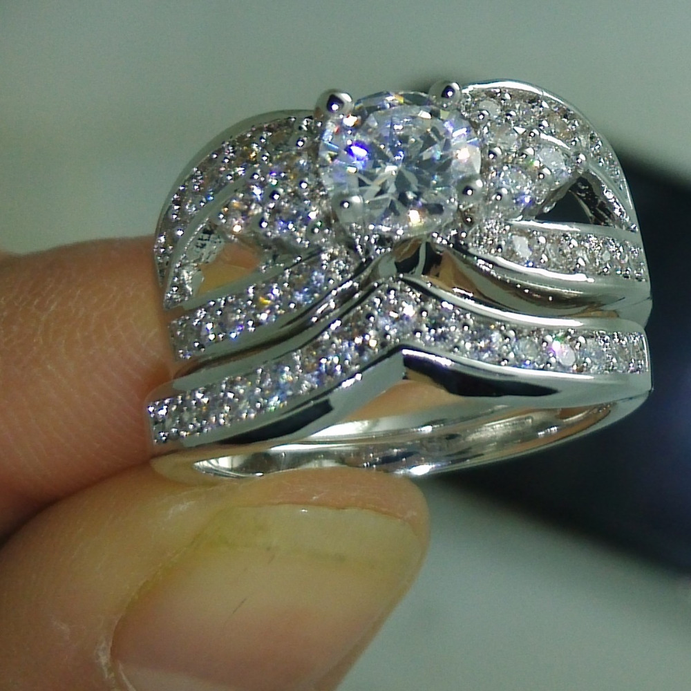 Classic Bridal sets Diamonique Cz White gold filled Engagement wedding band ring for women men christmas gift Size 5-10
Classic Bridal sets Diamonique Cz White gold filled Engagement wedding band ring for women men christmas gift Size 5-10