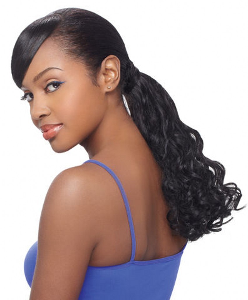 Body wave drawstring ponytail hairpiece wraps around pony tail natural black 1b wet wavy human hair ponytail hair extension 100g-160g