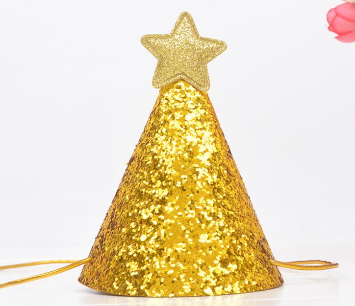 Golden Glitter Birthday Hat with Star Party Baby Shower Decor Headband Photo Props