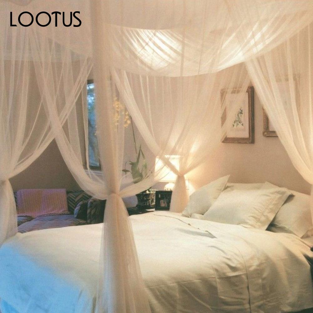 4 Doors Open Bed Canopy Netting Square Summer Full Queen King Rectangle Elegant Bedding Accessories Mesh Insect Bed Net