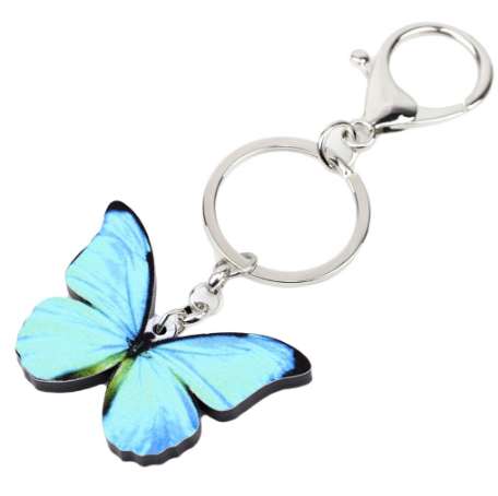 Bonsny Acrylic Pattern Morpho Menelaus Butterfly Key Chain Key Ring Handbag Bag Charm Keychain Fashion Animal Jewelry For Women