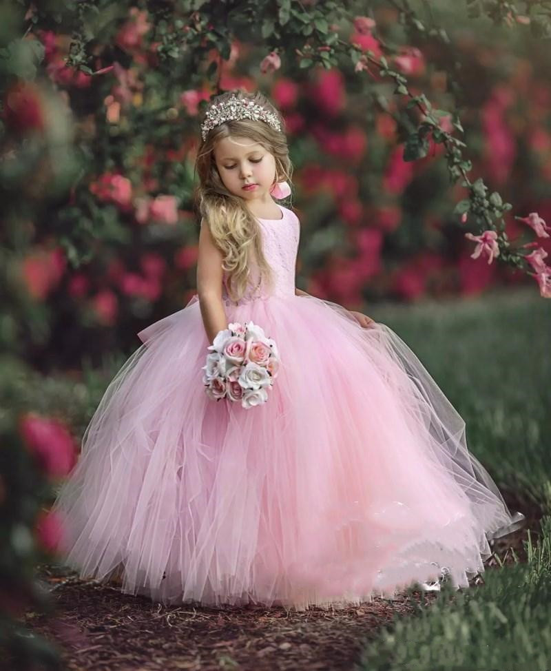 Sweet Puffy Tulle Flower Girl Dresses Cute Princess Little Girls Pageant Dress Toddler Blush Pink Wedding Party Brithday Graduation Dress