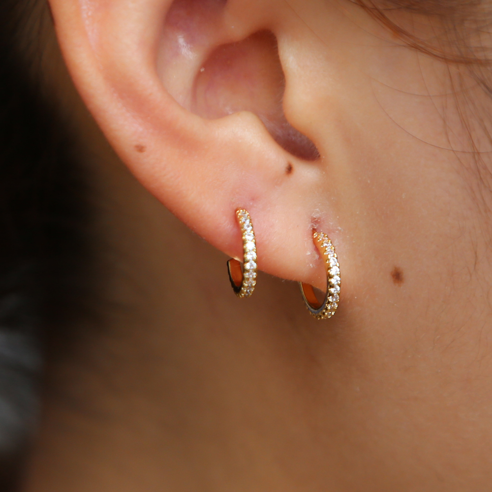 fashion simple round circle cz circle band thin skinning mini hoop minimal delicate girl women multi piercing Gorgeous lovely gold earring