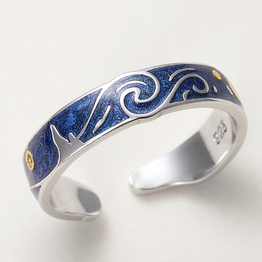 Thaya Genuine s925 Silver Ring Van Gogh's Glitter Deer Sky Gold Moon Star Finger Ring bohemian Vintage jewelry for Women S18101001