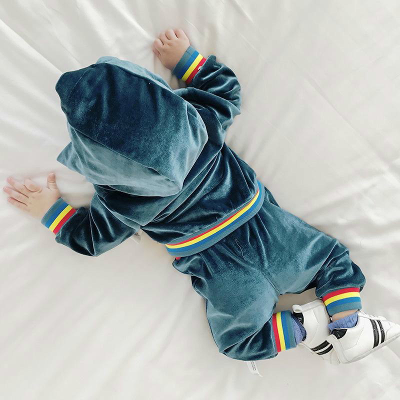 Baby Suits 2pcs Long Boys Clothes + Pants Boy Girl Pleuche Soft Warm Kids Clothing For Little Kid Infant Pink Navy Blue Toddler Sets 6M-3T