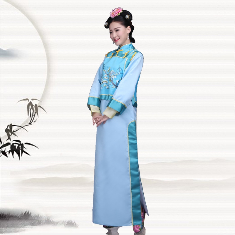 New blue and pink the Qing dynasty princess dress Chinese ancient manchu gown elegant female ethnic clothing