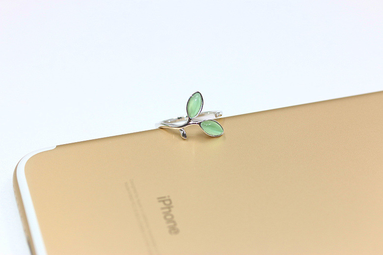 Brand new 925 sterling silver jewelry Europe American style semi-precious gem stone rings tree leaves shape open adjustable free shipping