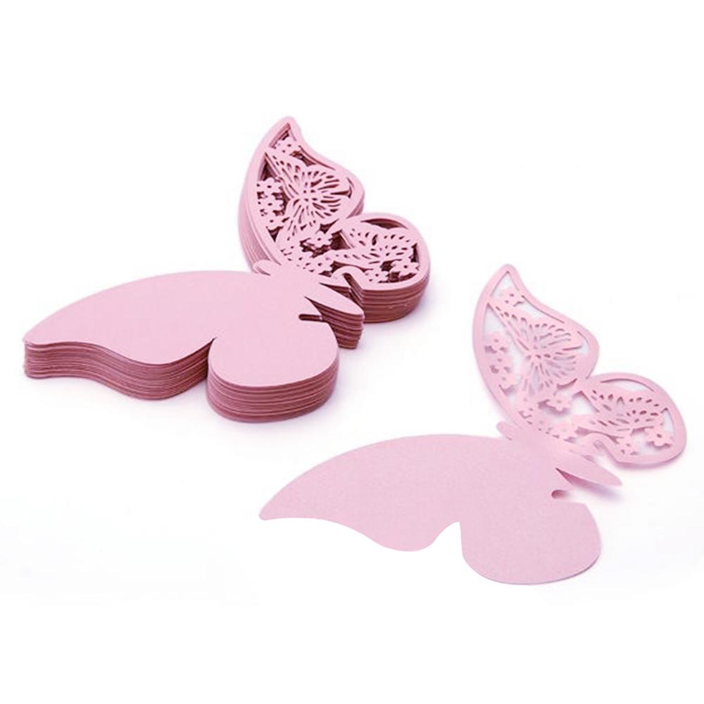 50pcs/Lot Butterfly Place Escort Wine Glass Cup Paper Card for Wedding Party Home Decorations White Blue Pink Purple Name Cards
