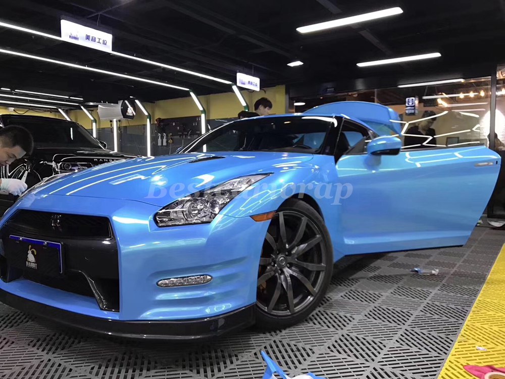 Coral Blue Gloss Color shift Vinyl Wrap for Whole Car Wrap Covering With Air bubble Free Like 3M quality Low tack glue Size:1.52*20m( 5x67ft