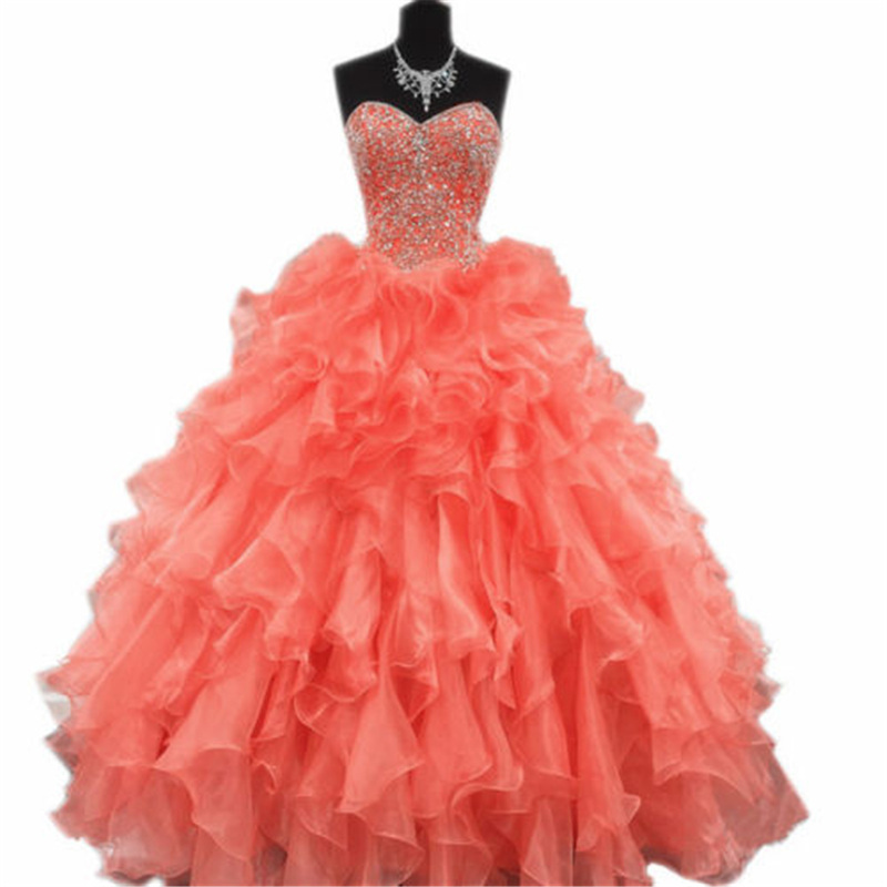 2018 Sexy Fashion Crystal Ball Gown Quinceanera Dress with Beading Sequines Organza Lace-Up Sweet 16 Dress Vestido Debutante Gowns BQ150