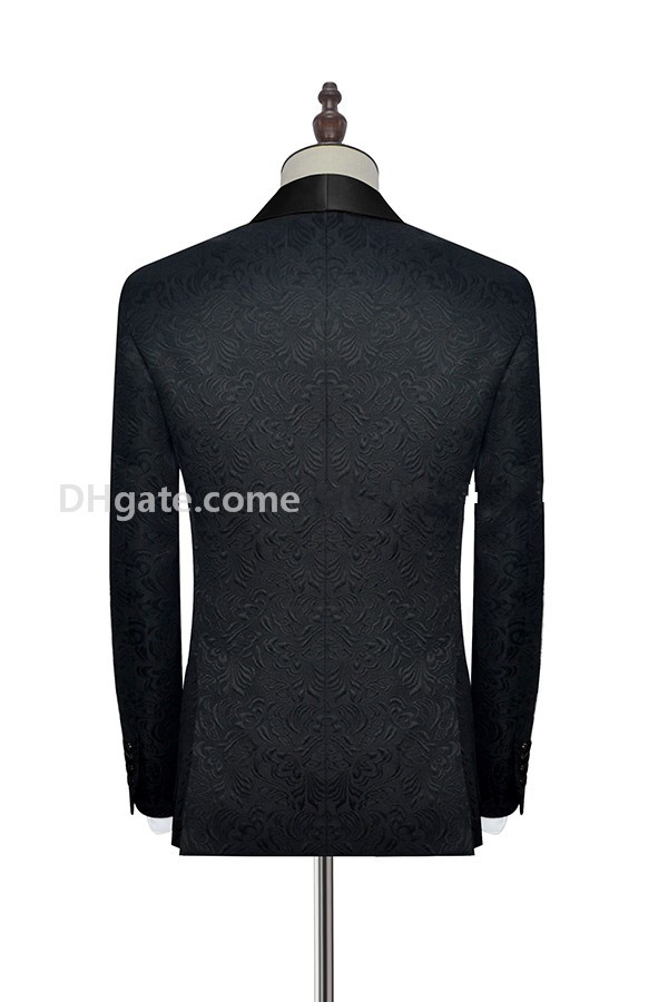 Side Vent Paisley Groom Tuxedos Shawl Lapel One Button Groomsmen Wedding Tuxedos Men Party Suits((Jacket+Pants+Tie+Girdle) NO;390