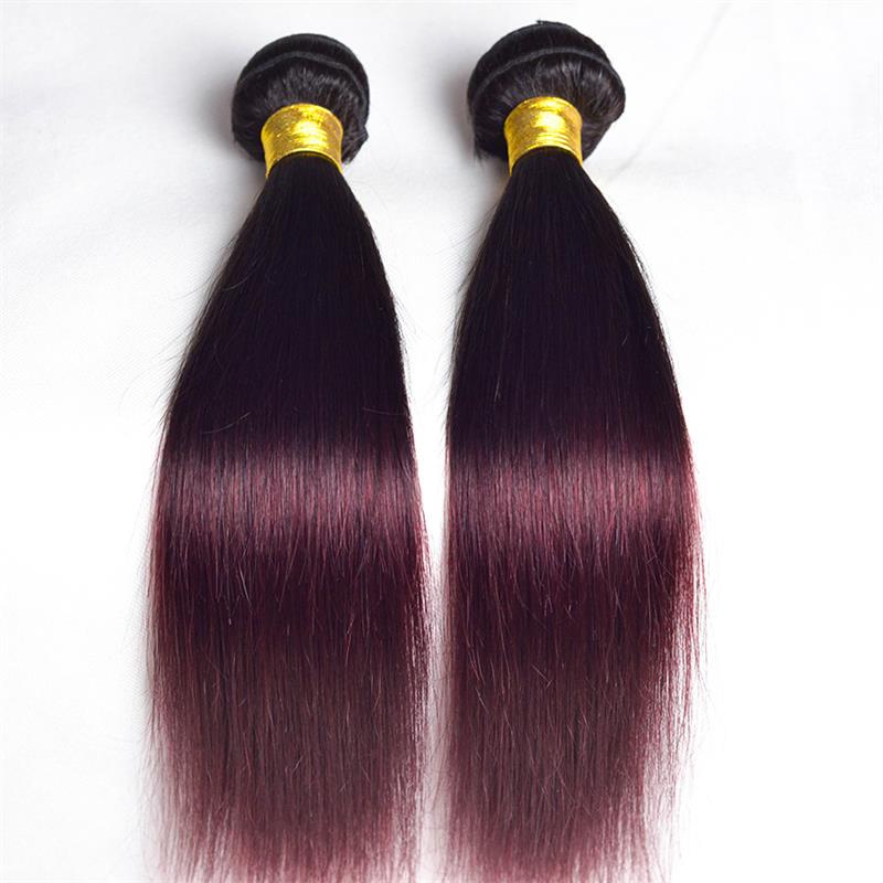 Wholesale high quality 100% High Quality Ombre 1B/99J Straight Hair Weft Brazilian Human Hair Extensions