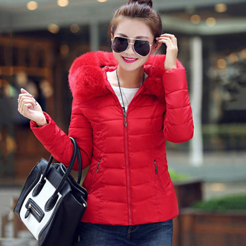 Fashion Parkas Women Winter Slim Hooded Jacket Big Fur Collar Coats Cotton Padded Parka Female Warm Short Outwear DWT4583 S18101504