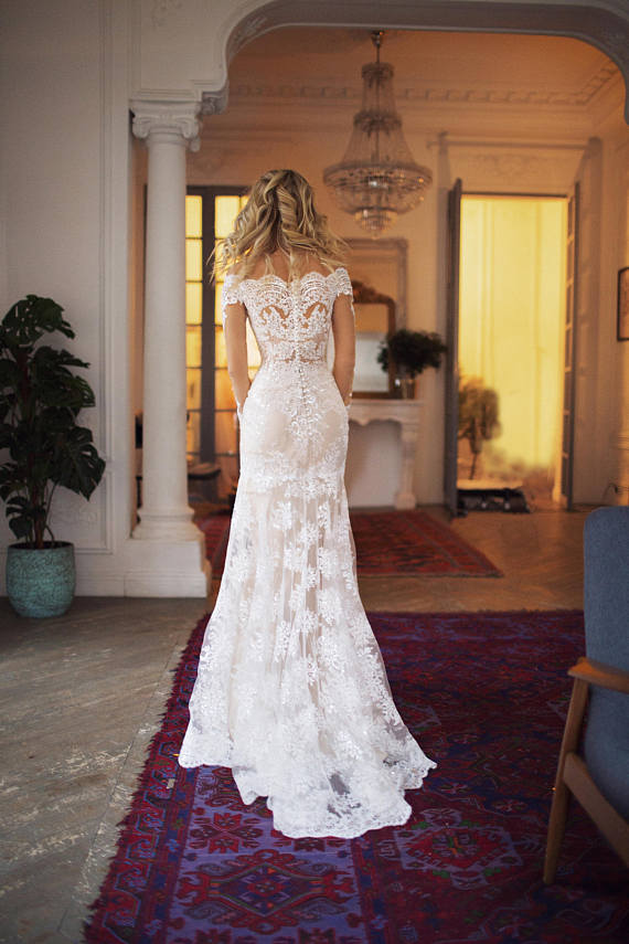 Sexy Mermaid Wedding Dresses With Detachable Skirt Lace Off The Shoulder Appliques Gorgeous Country Wedding Dress Sweep Train Plus Size Gown