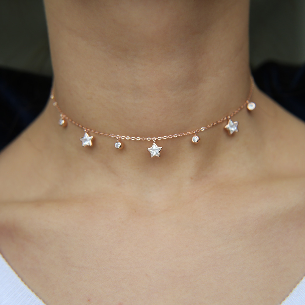 2024 Christmas gift jewelry round cz star shaped cubic zirconia geometric charms elegance 925 sterling silver star necklace