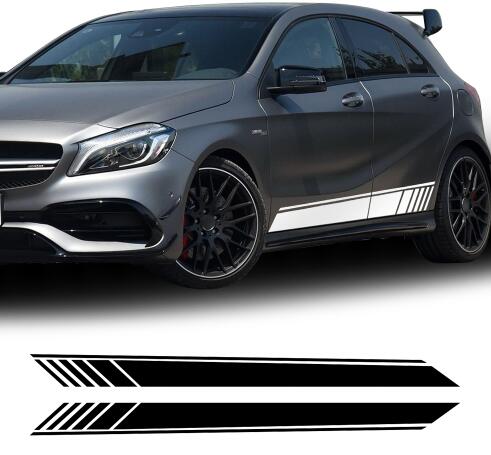 

2018 New Edition 1 Style Side Skirt Racing Stripe Vinyl Decal Stickers for Mercedes Benz W176 A Class A180 A200 A250 A45 AMG, Car stickers