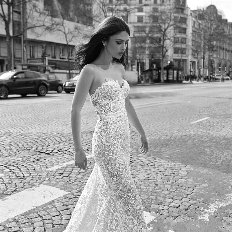 julie vino mermaid wedding dress full lace appliqued sweetheart neck backless bridal gowns sweep train plus size wedding dress