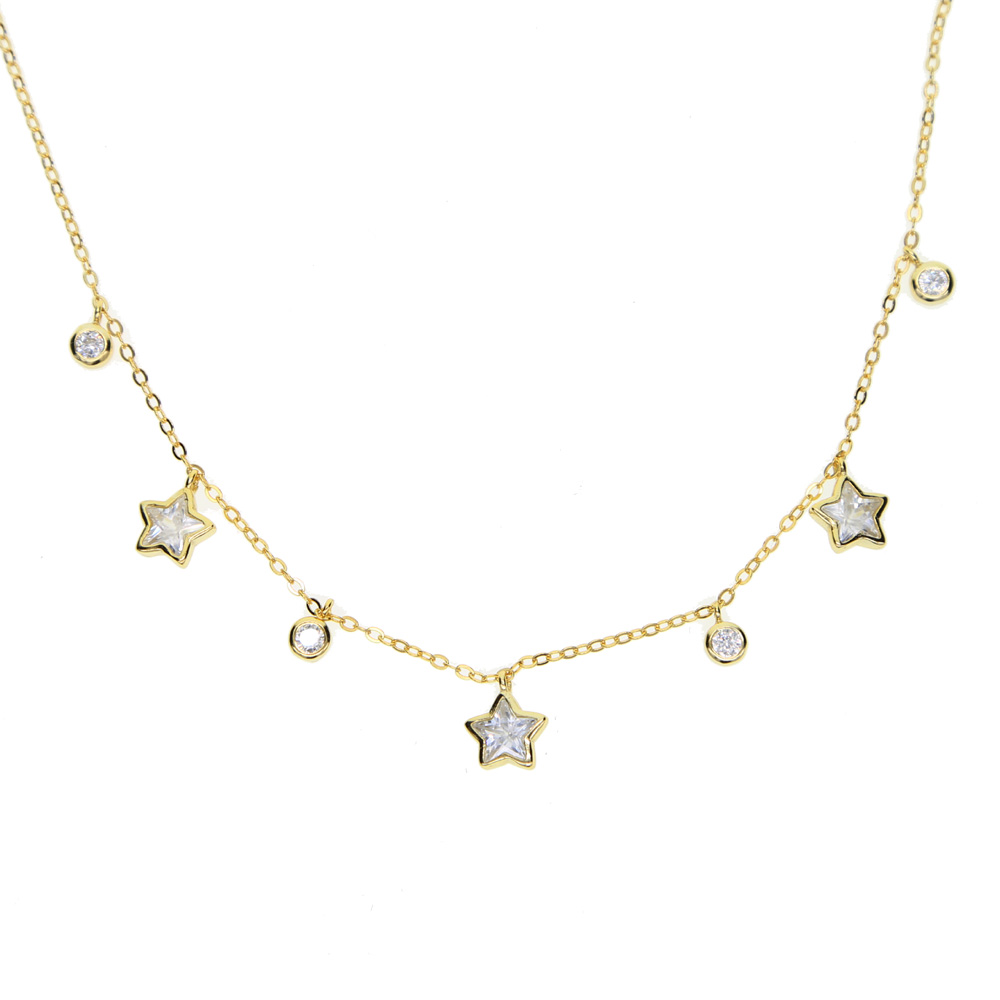 2024 Christmas gift jewelry round cz star shaped cubic zirconia geometric charms elegance 925 sterling silver star necklace