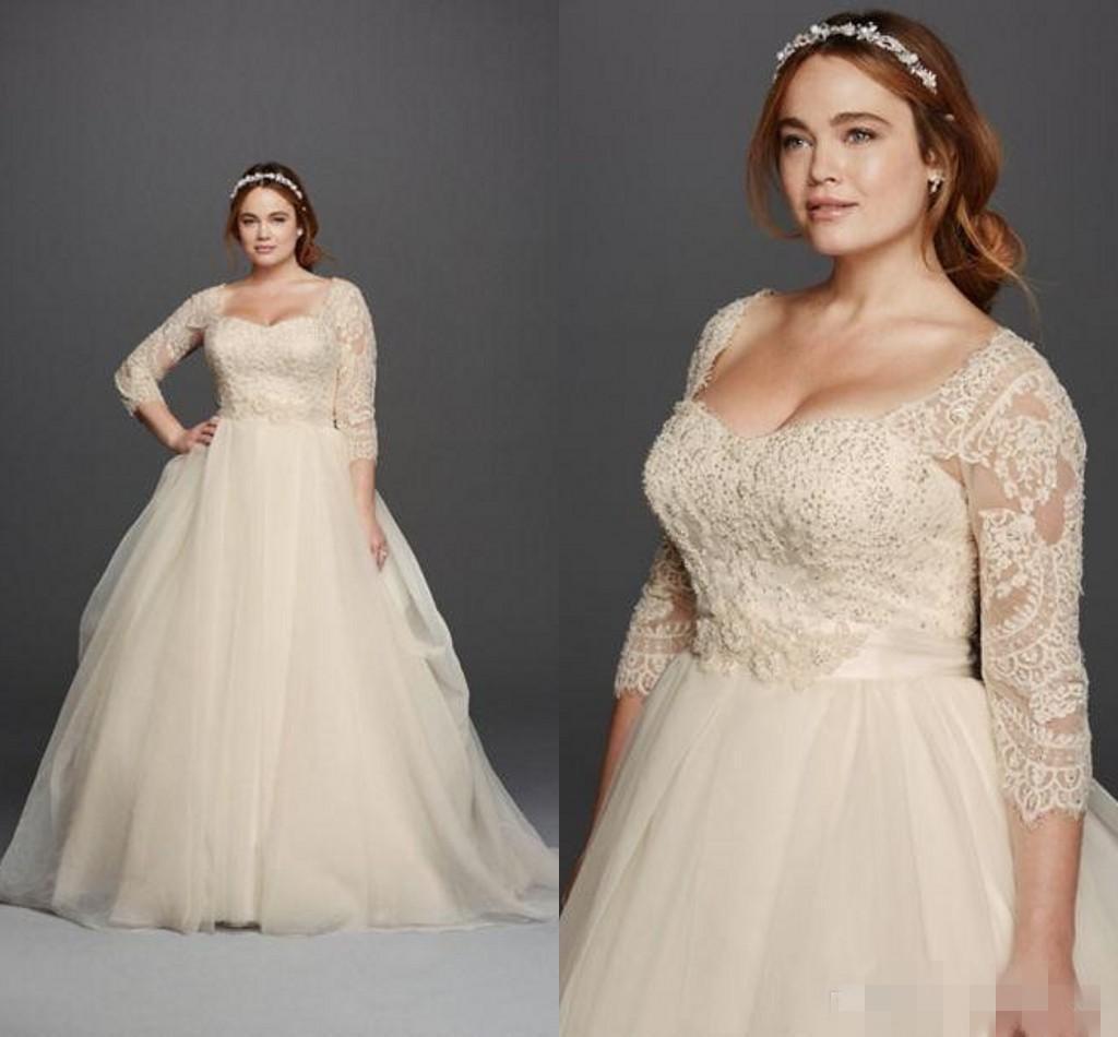 Plus Size 2019 Oleg Cassini Wedding Dresses 3/4 Sleeves Lace Sweetheart Covered Button Gloor Length Princess Fashion Bridal Gowns, Silver
Plus Size 2019 Oleg Cassini Wedding Dresses 3/4 Sleeves Lace Sweetheart Covered Button Gloor Length Princess Fashion Bridal Gowns, Silver