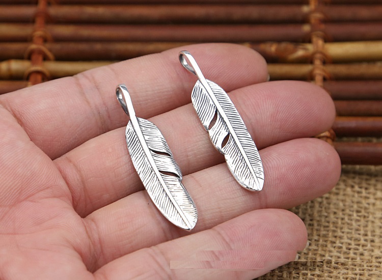 Personalized 925 sterling silver vintage jewelry Japanese antique silver hand-made designer simple feather necklace pendants men women