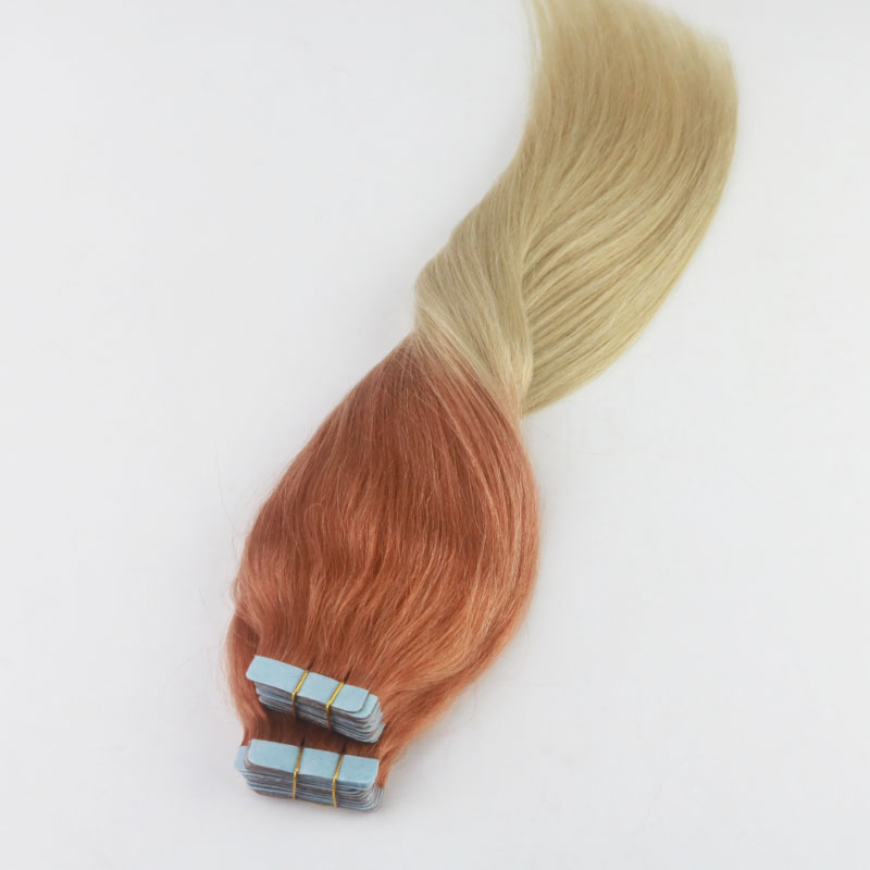 Tape In Hair Extensions 14-24" Ombre Red Fading to Blond #613 Brazilian Reny Hair Full Set Skin Weft Hair Extensions 40Pcs 100G/Package