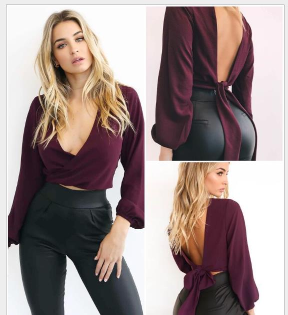 Backless Short Sexy T-shirt Women Deep V Neck Full Sleeve Crop Top White Tshirt Bow Female Tee Shirt Tops Tees White Red, Black002
Backless Short Sexy T-shirt Women Deep V Neck Full Sleeve Crop Top White Tshirt Bow Female Tee Shirt Tops Tees White Red, Black002