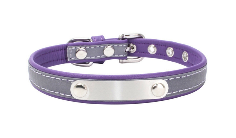 Personalized Stainless Steel Sheet Reflective ID Plate PU Leather Adjustable Collars Free Engraving Pet Dog Cat Collar 0113I