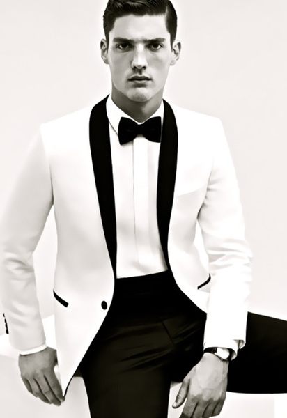 Stylish Design Groom Tuxedos One Button White Shawl Lapel Groomsmen Best Man Suit Mens Wedding Suits (Jacket+Pants+Tie) NO:1053