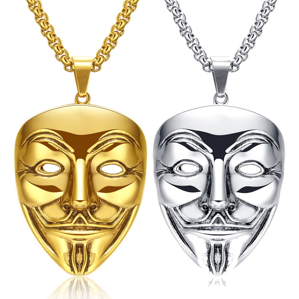 316L Stainless Steel V for Vendetta Pendant Necklace Vintage Punk Mask Pendants Fashion Accessories Night Club Costume Jewelry