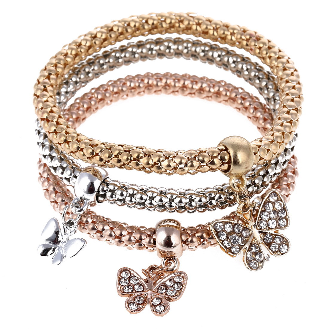 Hot Selling Fashions beautiful Personality Three-color Stretch Corn Chain Diamond Love Heart Bracelet free shipping HJ174