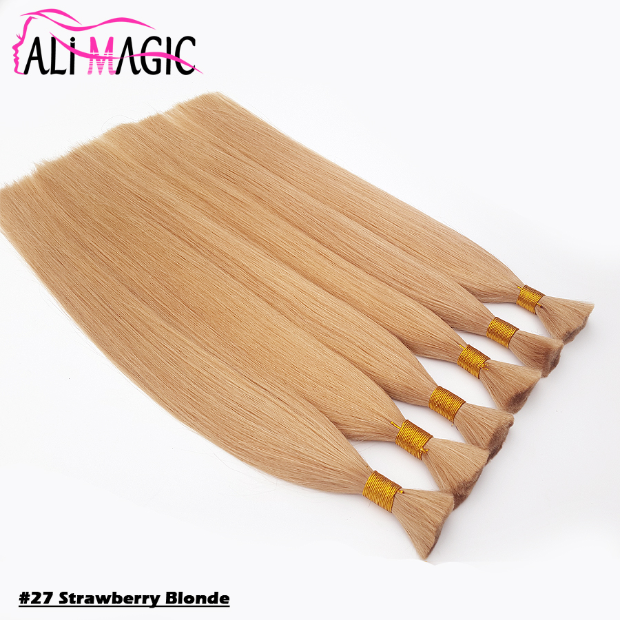 Brazilian Hair Bulk Human Hair Bundles #27 Strawberry Blonde Hair Bulk For Braiding 18"20"22"24" Ali Magic Factory Outlet 12colors