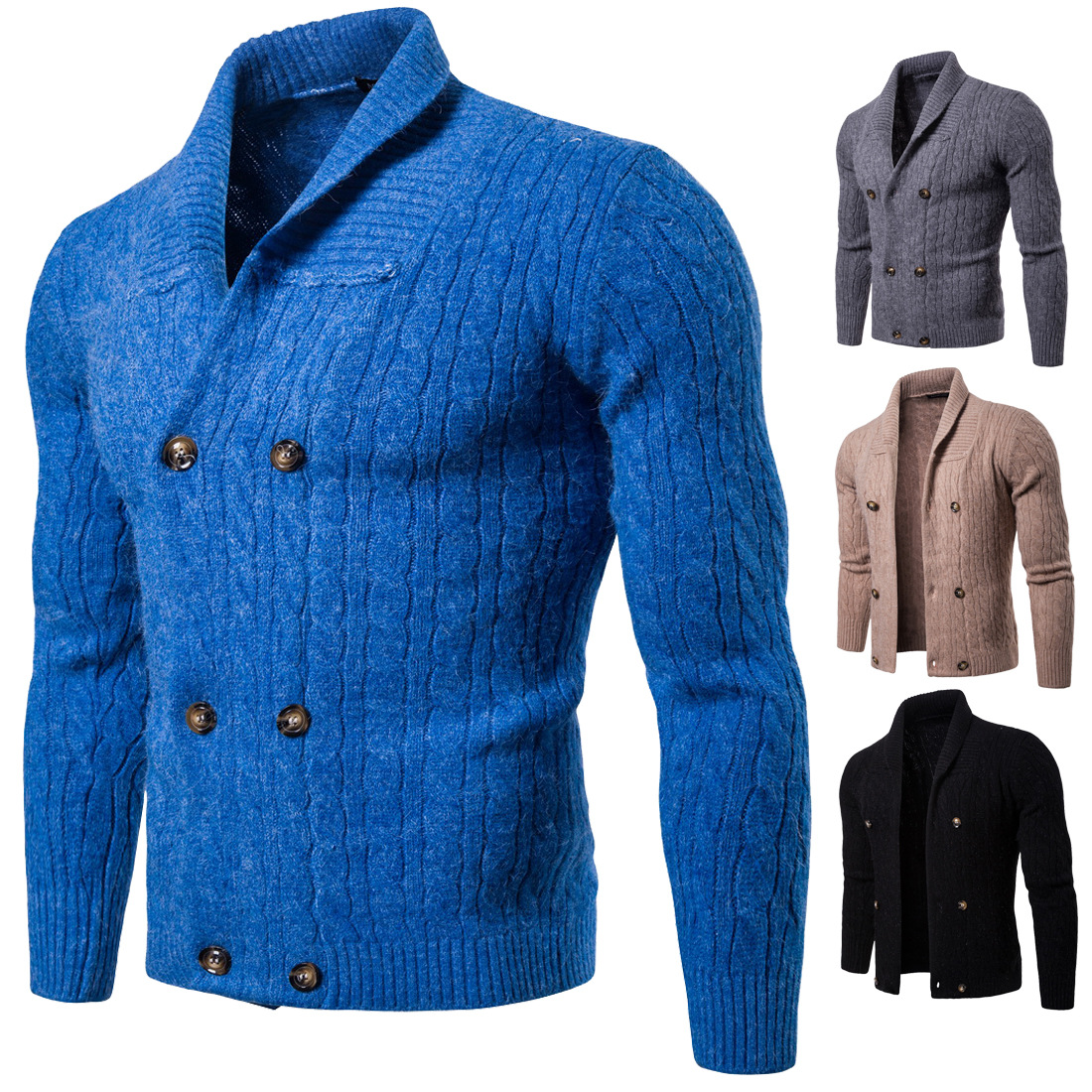 18 FW Mens Knitted Coats Fashion Lapel Neck Sweaters Double Breasted Slim Fit Warm Knitting Jackets B4