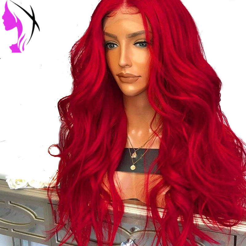 Wholesales body wave Glueless Synthetic Lace Front Wig brazilian hair red wig cosplay Wig Perucas for women