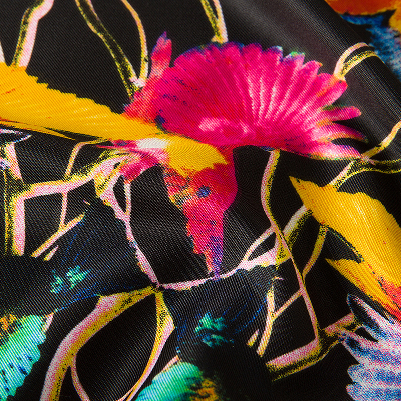 Joker Black Square Twill Women Animal Print Scarf Foulard Femme Echarpe En Soie Bird Large Silk Scarves Dropshipping 130*130CM