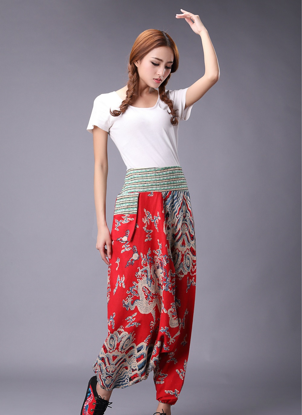 Traditional stage Woman Joggers Linen Cotton Chinese Harem Pants Women Big Crotch Pants Nepal Baggy Linen Pants Female pantalon