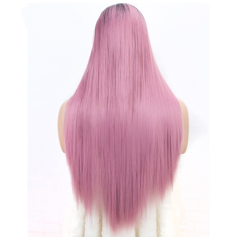 Ombre Wigs Black/pink 30inches Long straight full Lace Front Wig Heat Resistant Glueless Synthetic Lace Front Wigs for Black Women
