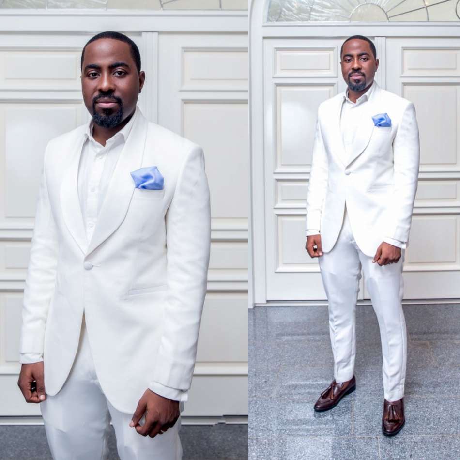 Two Pieces Mens Designer Suits Pure White Peaked Lapel Groom Tuxedos for Weddings Best Man Suits Custom Made(Jacket+ Pants)