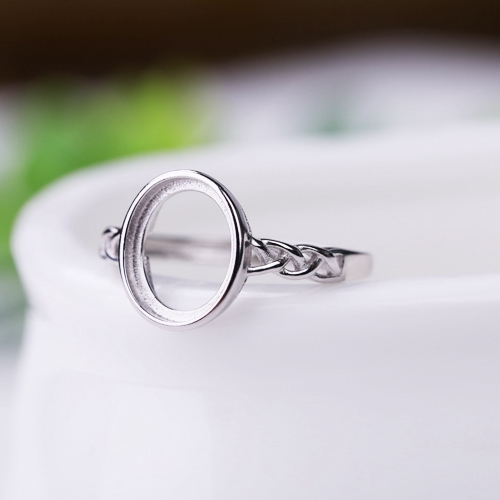 925 Sterling Silver Engagement Wedding Ring 9x10.8mm Oval Cabochon Semi Mount Ring Women for Amber Fine Jewelry Setting White Gold Color