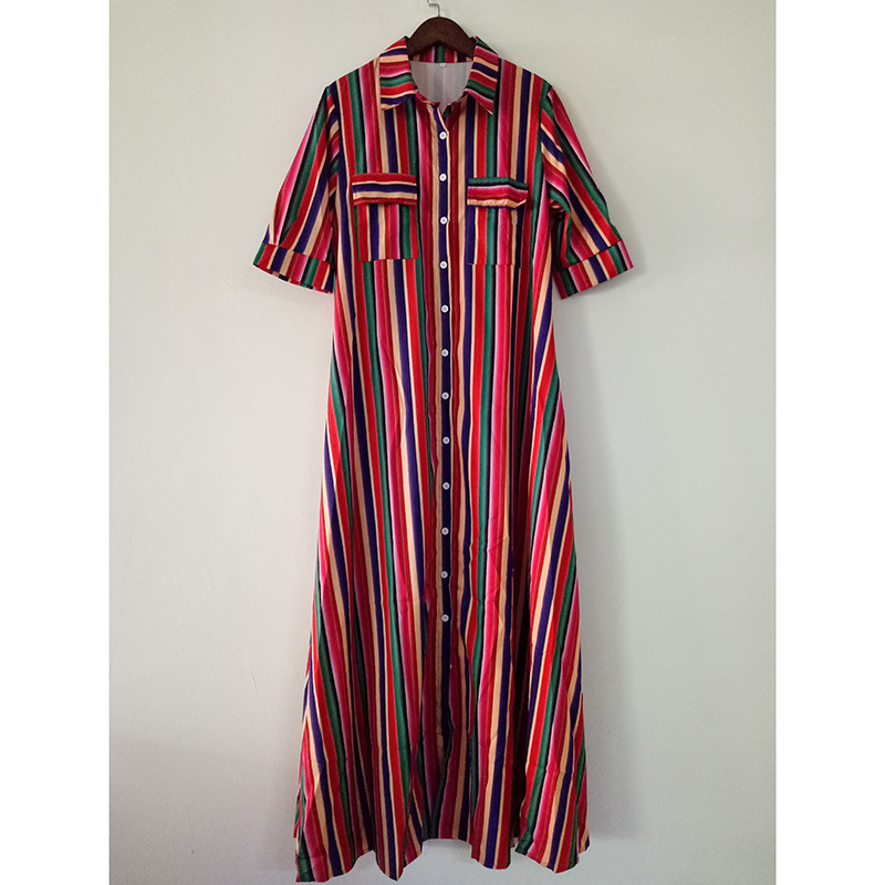 Try Everything Long Striped Dress Shirt Dresses Women Maxi Summer Plus Size Robe Femme Ete B2