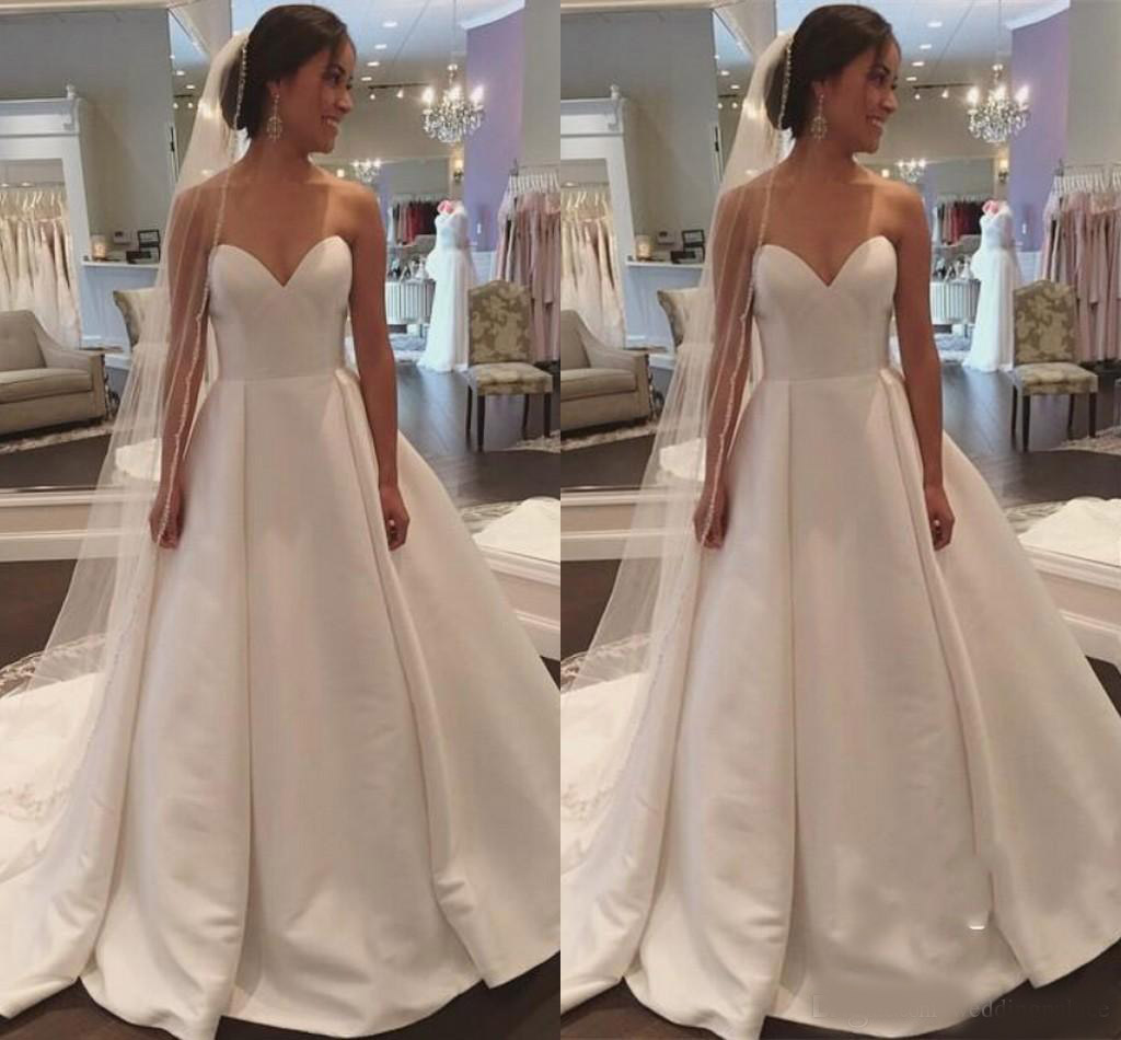 Charming Sweetheart Neck A-line Wedding Dresses Court Train Lace Up Back Satin Bridal Wedding Gowns Vestido De Novia