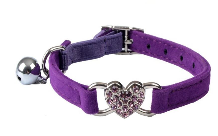 Heart Charm and Bell Cat Collar Safety Elastic Adjustable with Soft Velvet Material 5 colors pet Product small dog collar GA505