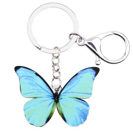 Bonsny Acrylic Pattern Morpho Menelaus Butterfly Key Chain Key Ring Handbag Bag Charm Keychain Fashion Animal Jewelry For Women