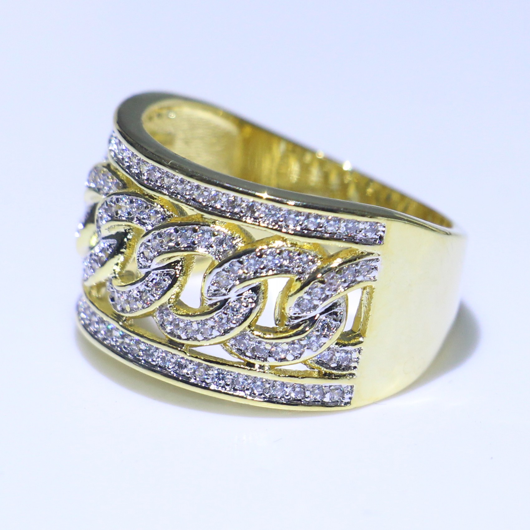 Sterg Sier & Gold Fill Pave White Sapphire CZ Dia Infinity Wide Ring - Sizes 5-10