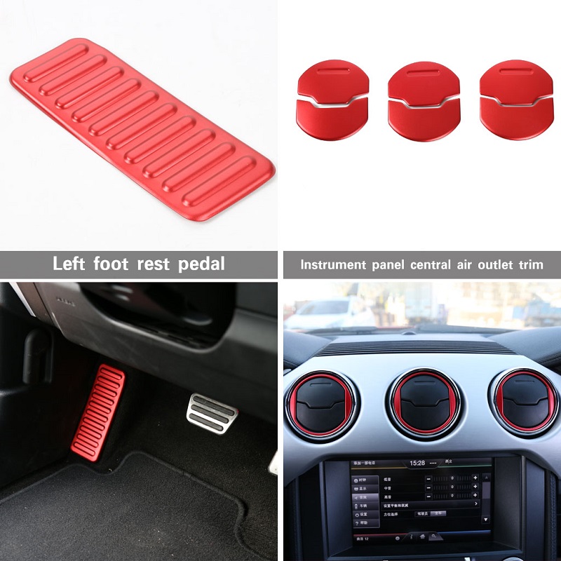 Car Red 36 Piece Complete Set Kit Decoration Trim Cover For Ford Mustang 2015-2016 Auto Interior Accessories