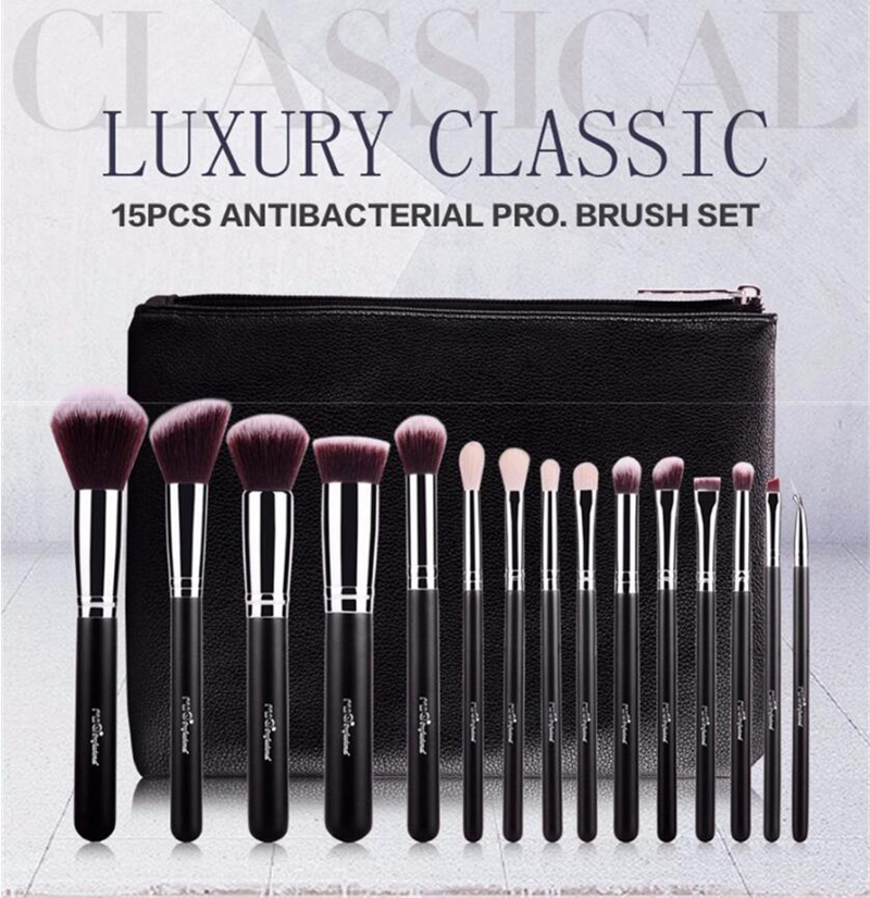 MSQ Pro 15 stucke Make-Up Pinsel Set Powder Foundation Augenschminke Bilden Bursten Kosmetik Weiche Synthetische Haar Mit Pu-led